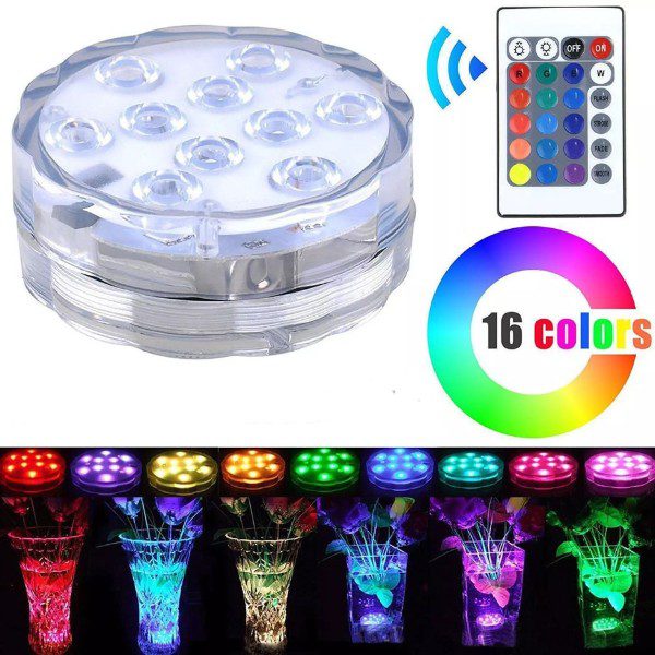 Pack de 2 x Luz Subaquática Colorida LED RGB com Comando