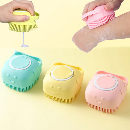 Esponja de Silicone P/ Banho Massageador Dispenser Shampoo